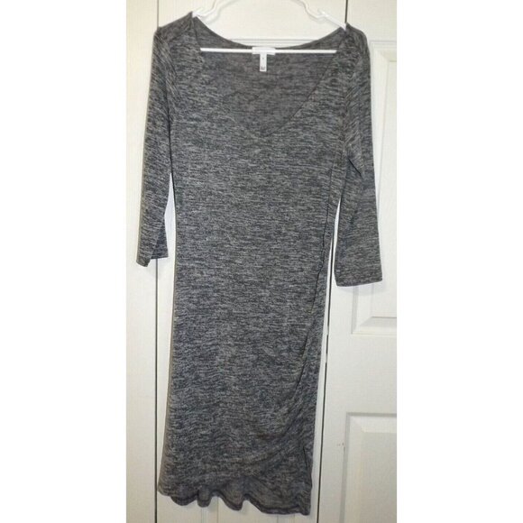 Leith M Heather Gray 3/4 Sleeve V-Neck Bodycon Ruched Dress - Picture 1 of 4